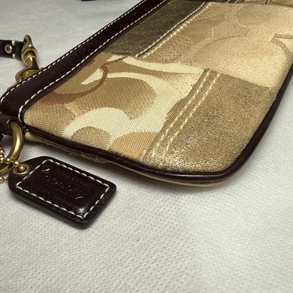 Vintage Y2K Coach Patchwork Wristlet Metallic Brown Suede Brass Hardware Clean - Picture 10 of 13